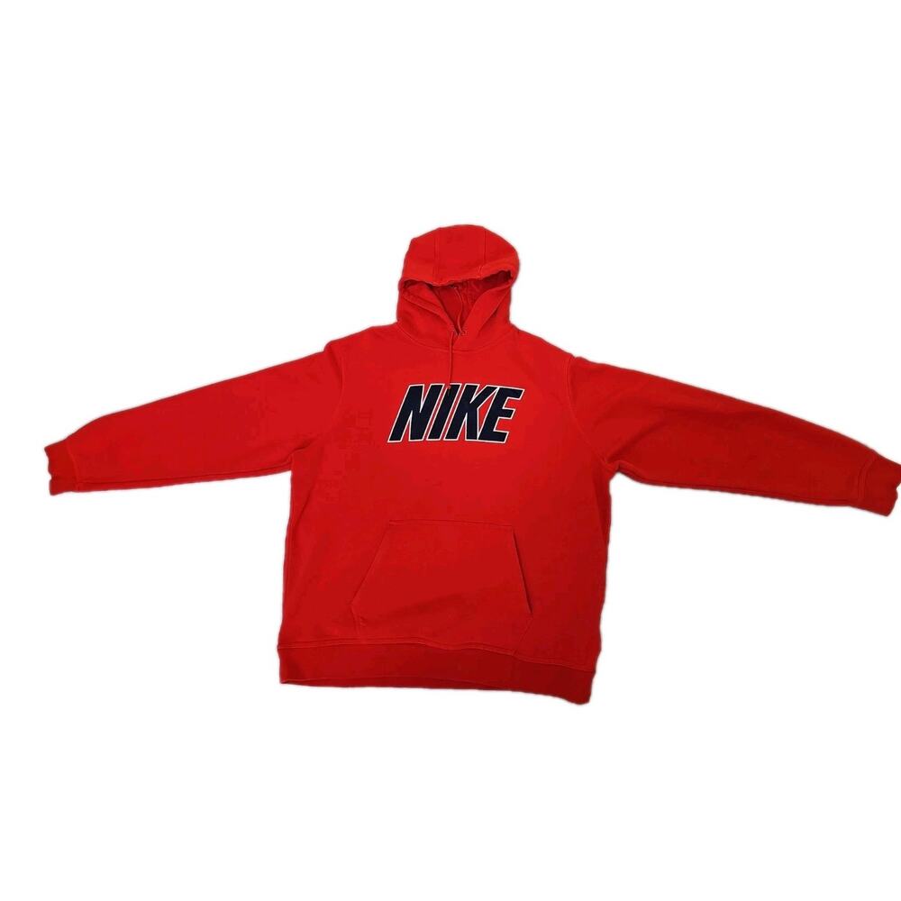 Vintage Nike Mesh Spell Out Red Hoodie Sweatshirt Pullover Mens XXL Blue Pouch